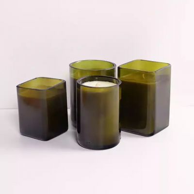 200ml spray color frosted green glass candle jar with wooden cover