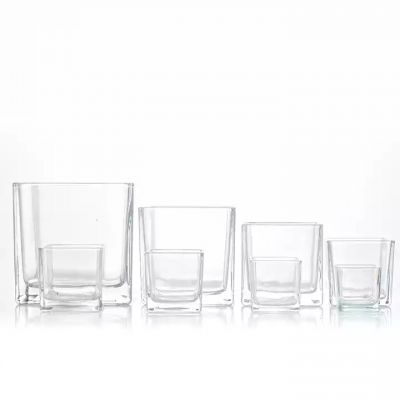 Wholesale customized transparent candle cups and square small candle jar glass with lid
