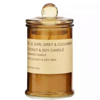 New design amber empty glass candle container luxury candle jar with glass cover