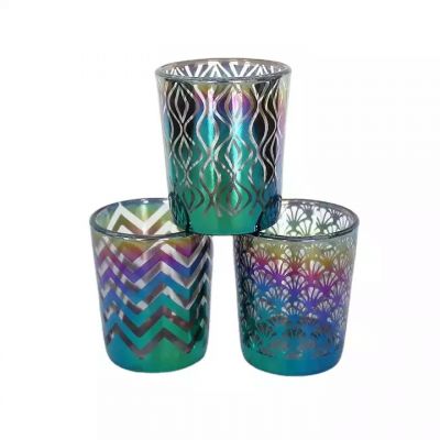 Newly designed Christmas crafts color electroplating aromatic small candle jar glass with cover
