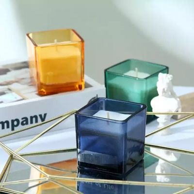 Hot Selling Simple Style Empty Small Candle Jar Glass Square Candle Jars