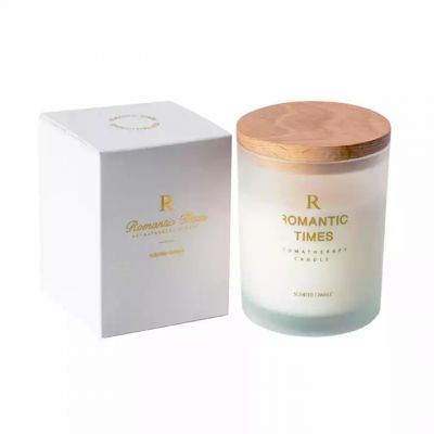 10oz Multi Color Frosted empty latest luxury Glass Scented Candle Jar with Wood Lid