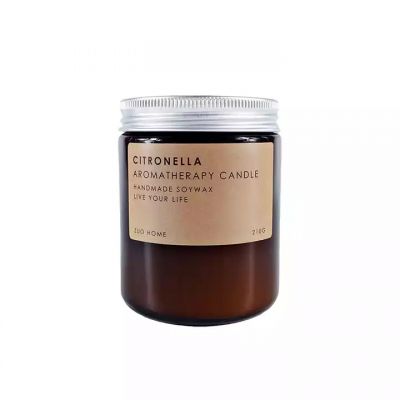 Wholesale Custom 100ml 250ml amber glass candle holders, lanterns and candle jars with Lid