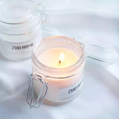 Best selling fashion buckle transparent empty small aromatic candle glass jar with lid