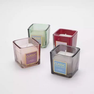 Wholesale Custom 10oz Multi Color clear empty latest luxury Glass Square Candle Jar with Lid