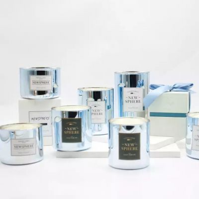 10oz simple high borosilicate blue heat-resistant small candle jar glass with cover