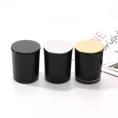 Wholesale Custom 8oz 10oz 12oz black shiny empty luxury Glass jars for Candle with box