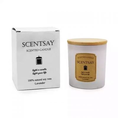 Wholesale 300ml custom labels multi colors frosted glass candle candle jars with wooden lid