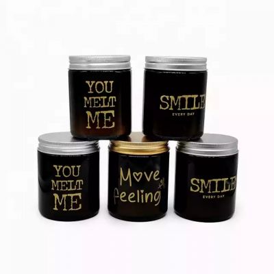 Factory supply 250 ml multi size amber brown glass candle container mason jar with metal lid with screen printing