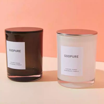 Factory wholesale 10.5oz glossy black White frosted glass candle jar With metal Lid for candle making