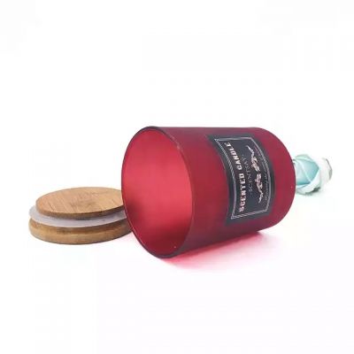Wholesale frosted glass candle jar with customized label and bamboo/wood lid for home decoration/birthday gift