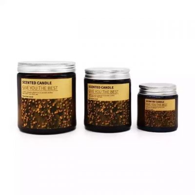 Factory hot sale 3oz 7oz 12.5oz different sizes customize label glass candle container with metal lid