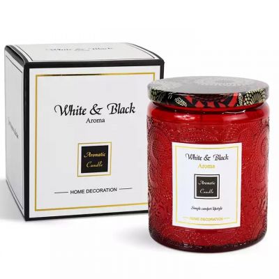 Embossed design glass candle jar with lid candle luxury fashion Christmas wedding straight sided jar candle