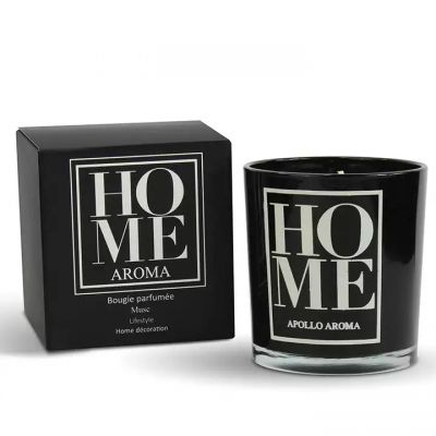 Custom printing black white glass candle jar wholesale glass jar for candle with lids