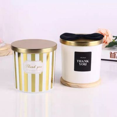 Unique Design White Candle Vessels 12oz Round Luxury Gold Candle Vessel With Lid