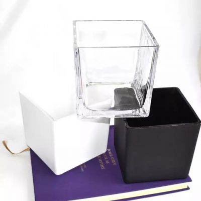 square wedding glass vase big candle holder jars matt white matt black square candle jar with lid
