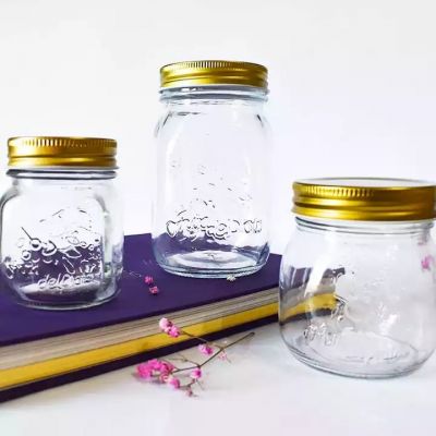 empty wax candles glass jar wholesale bulk various sizes jar set embossed unique mason jars with gold lids