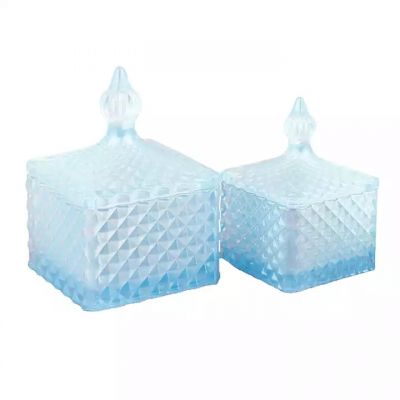 squre box luxury candle jars branding diamond shape luxury blue glass candle jars