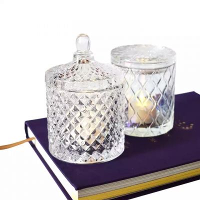 different sizes candle jar set gel cut diamond pattern clear candle jar vessel luxurious