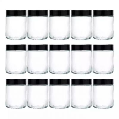 Portable Empty Storage Clear Round Glass Jars with metal and plastic lids