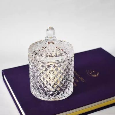 gel cut diamond glass candle jars with decorative lids hot sale wide candle jar with lid luxurious jar for candles with top