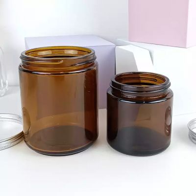 Empty Clear Glass Amber Candle Jar Container Vessels with Lids and Boxes for Soy Wax Scented Candle Making