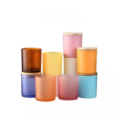 Wholesale Tinted Empty Nordic White Glass Candle Jar Matte With Wooden Lids