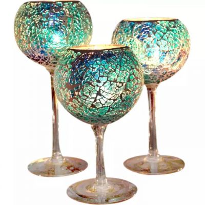 European style House Decorative Tall Mosaic Long-Stemmed Glass Candle Holder