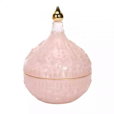 Custom Embossed Logo Candle Canister Candle Container Deluxe Glass Set Pink Cover Home Decoration