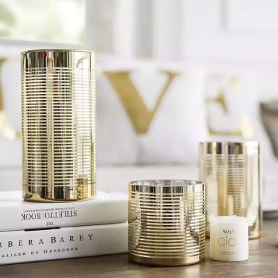 OEM ODM Cylinder Wedding Cylinder Golden Candle Holder Glass