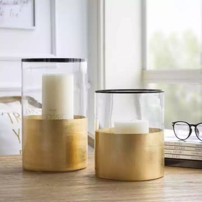 Sliver Rim Gold Candle Holder Glass Cylinder For Wedding