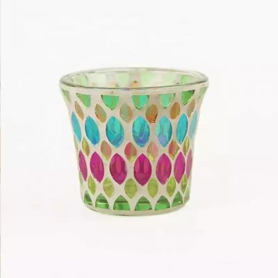 European-style ball mosaic stained glass small candlestick round glass candlestick candle cup romantic candlelight