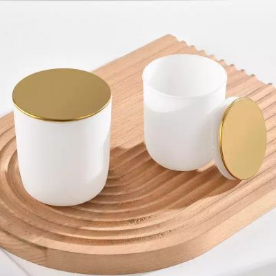 Luxury matte white 10oz 14oz glass candle jar round scented cement wax making glass candle holder with metal lid and box