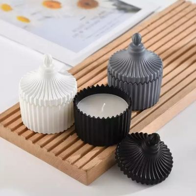 Nobel luxury glass candle holder gift home decoration ceramic black color glass candle jar with Ger glass lid