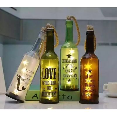 Christmas Decorative Creative Handicraft Lamp Room Decorative Round Wine Glass Light Bottles With Hanging Hemp Rope