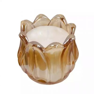 Tulip flower luxury electroplated cglass candle jars wax crystal glass wedding candle decoration empty jar for candle making