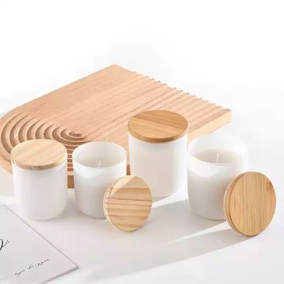 Candle making gift matte white 200ml 320ml 430ml glass candle jar round scented cement wax glass candle holder with metal lid
