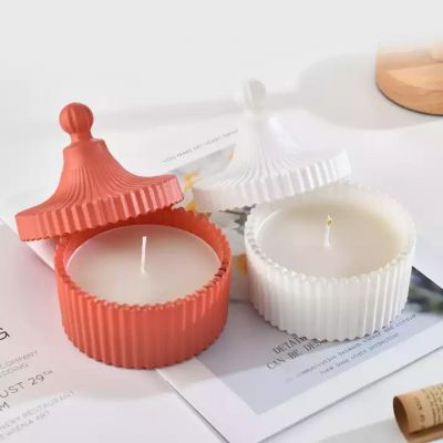 Romantic elegant luxury glass candle holder gift home decoration pink color glass candle jar with Ger glass lid