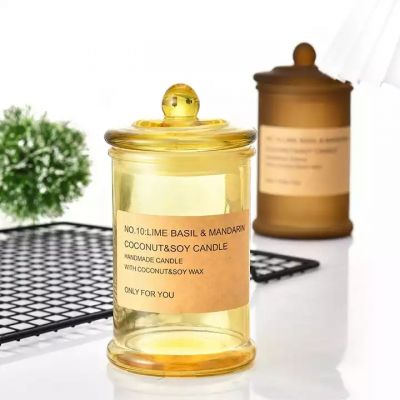 Aromatherapy 4.5oz 12oz 23oz cylinder thick glass candle jar with glass lid glass tea container with airtight cover