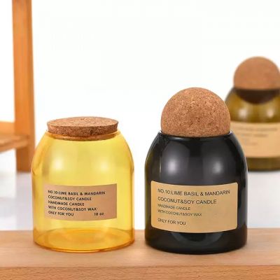 13oz amber cute small glass candle Jar with Wood Ball Lid for candle making DIY home Decoration