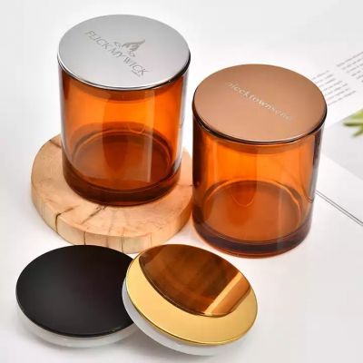 Factory direct sale 14OZ Frosted brown color Empty Glass Candle Jars with Bamboo Lids for Making Candles