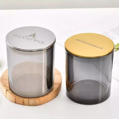 China cheap 6OZ smoky grey thick empty glass candle Jars with Bamboo Lids for Making Candles