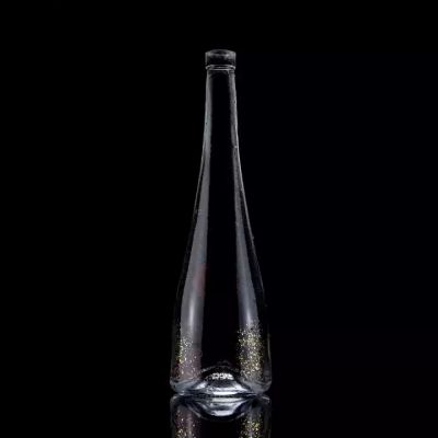 Wholesale Cone Shape Screen Printing Vodka Whisky Liquor Glass Bottle 750 ml Clear Glass Bottle with cork