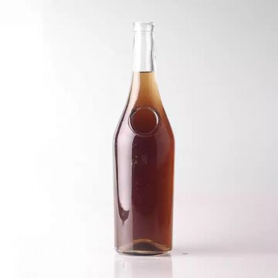 Round Glass Vodka Bottle 500ml Logo Embossed Clear Liquor Glass Bottles With Cork