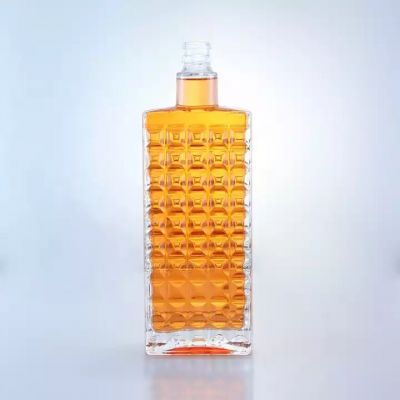 Factory Wholesale 750ml Customized Glass Bottle Square Shape Embossed Logo Extra Flint Bottles With Lid