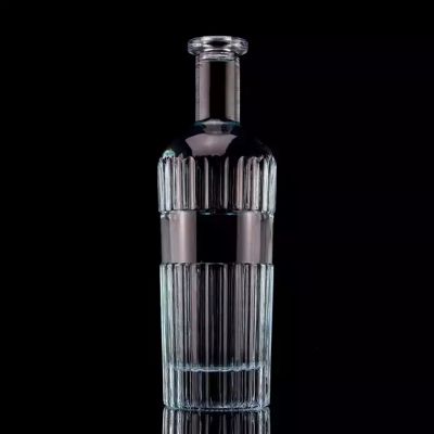 Pretty Light Blue Glass Liquor Bottle 750ml 75cl Vertical Stripes Vodka Bottle With Lid