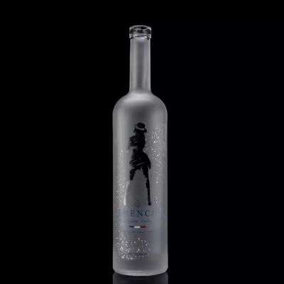 White Round Shape 750ml Acid Etch Glass Bottle Premium Vodka Glass Bottle In Heze