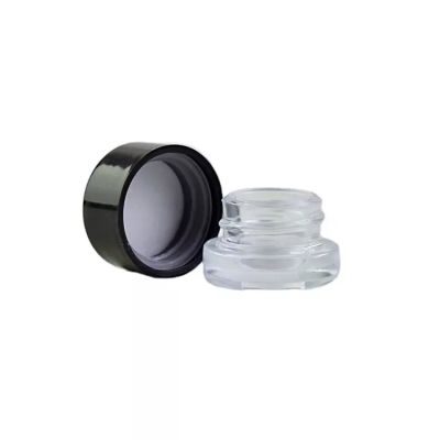2022 Arrival 5ml 7ml 9ml Custom Child Proof Glass Jar Clear Round Concentrate Jars with Black Plastic Lids
