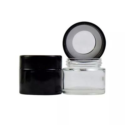 3.5 Oz Low Profile Wide Mouth Transparent Glass Sealed Jar With Magnifying Glass Child Proof Lid For Dry Flower Packaging