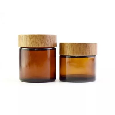 Natural wooden 60ml 90ml amber glass candle jar 3oz 2oz child proof dry flower glass jar with dark wood child resistant lid